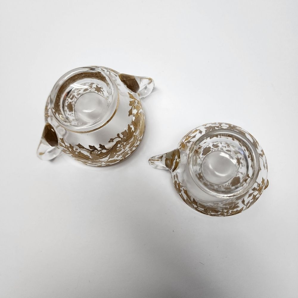 Vintage Cambridge Creamer and Sugar Bowl Set with Gold Etched Wildflower Designs - Picture 3 of 6